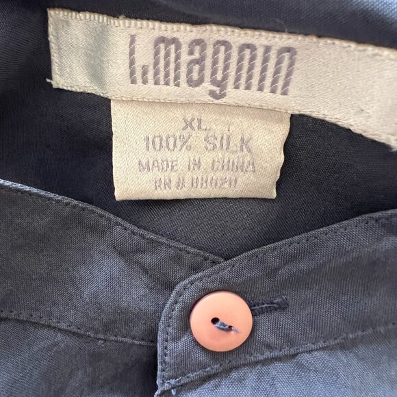 Vintage Nehru Silk Long Sleeve Shirt - Navy - Size XL - I.Magnin - Picture 8 of 8